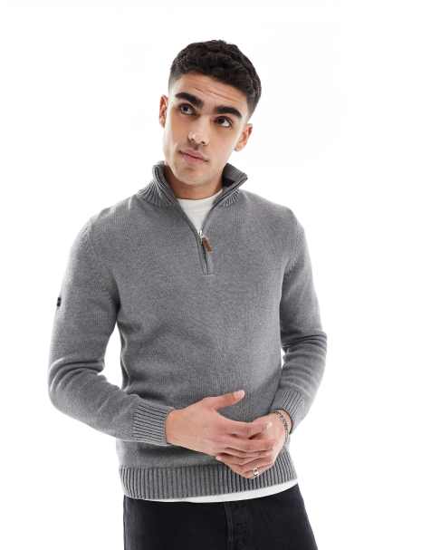 Superdry Cotton classics half-zip knitted jumper in grey marl - view 1