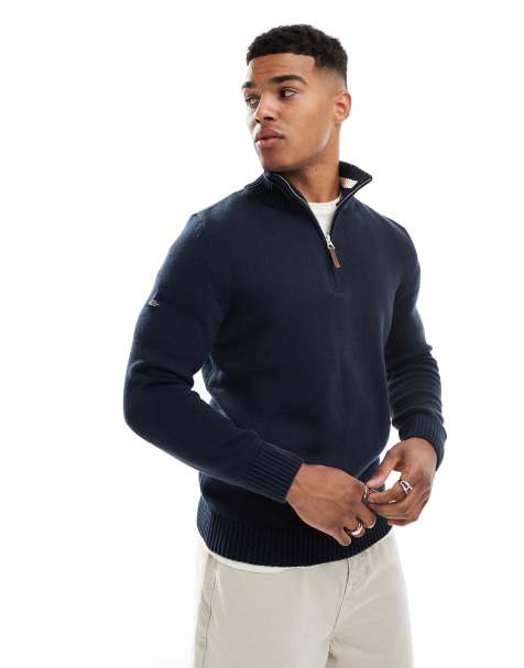 Superdry - Cotton Classics - Pull en maille à demi-fermeture éclair - Bleu marine - view 1