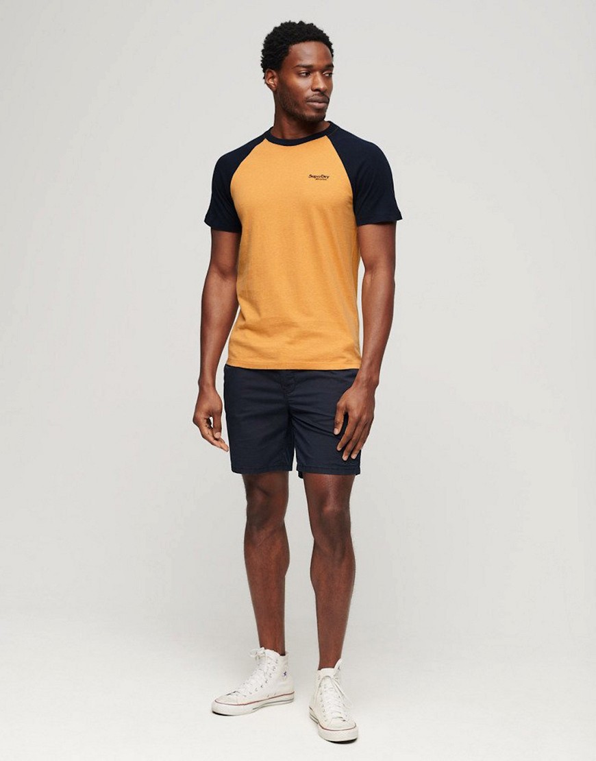 Superdry Cotton essential logo baseball t-shirt in ochre yellow marl/eclipse navy