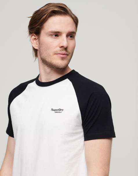 Superdry Cotton essential logo baseball t-shirt in optic/black