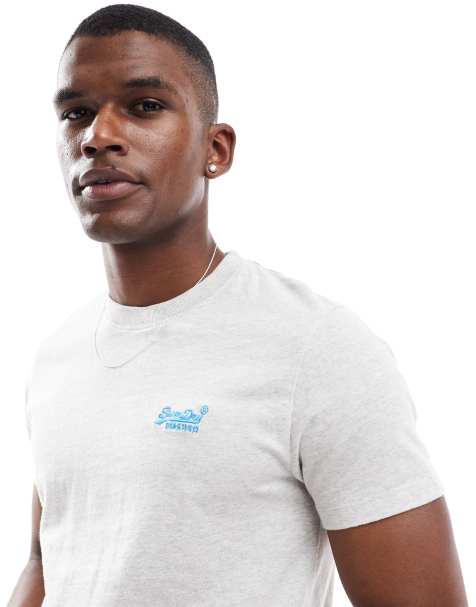 Superdry Cotton essential logo t-shirt in lighting gry grndle/fluro blue - view 1