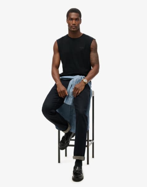 Superdry Cotton essential logo tank top in black - view 1