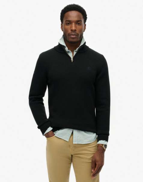 Superdry Cotton half zip knit jumper in black - view 1