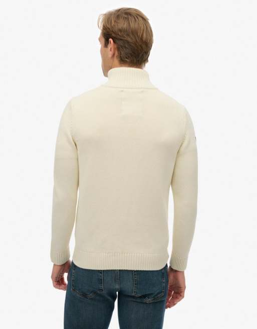 Superdry Cotton half zip knit jumper in cream, 2 of 6