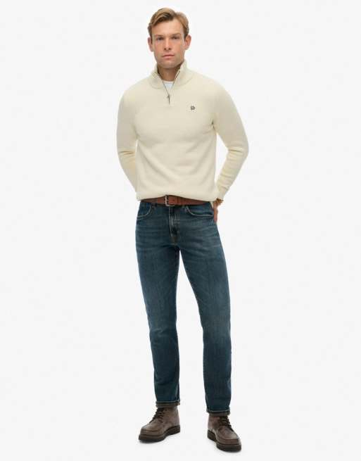 Superdry Cotton half zip knit jumper in cream, 4 of 6