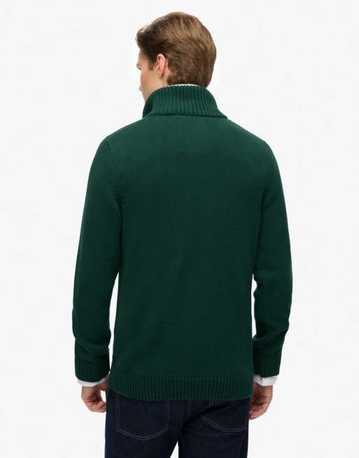 Superdry Cotton half zip knit jumper in forest green, 2 of 6