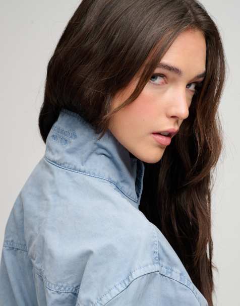 Superdry Cotton harrington jacket in washed denim blue - view 1