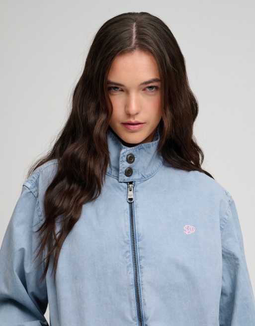 Superdry Cotton harrington jacket in washed denim blue, 3 of 7