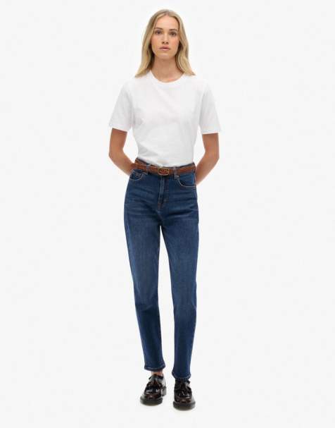 Superdry Cotton high rise mom jeans in deep indigo denim
