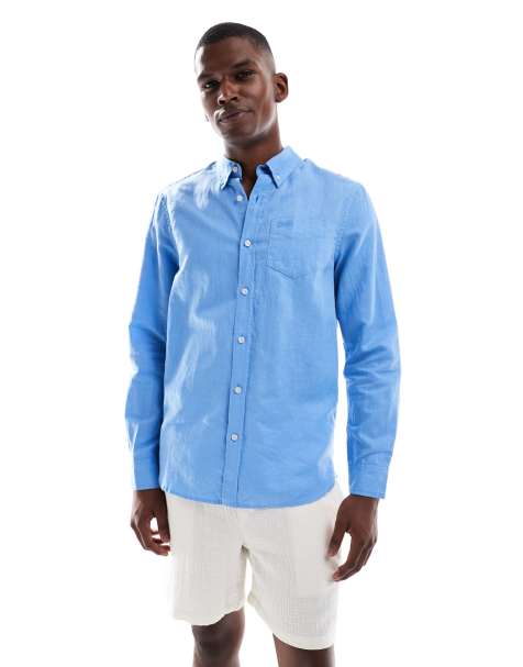 Superdry Cotton linen long sleeve shirt in barrier blue - view 1