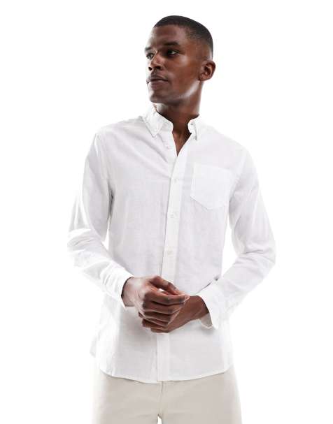 Superdry Cotton linen long sleeve shirt in optic - view 1