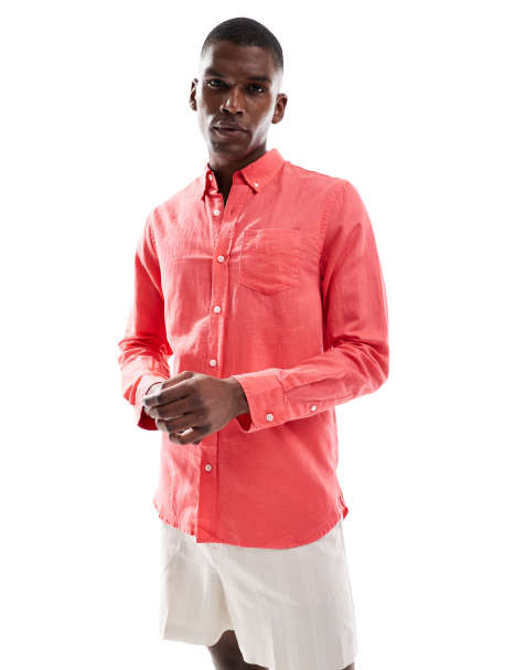 Superdry Cotton linen long sleeve shirt in paradise pink - view 1