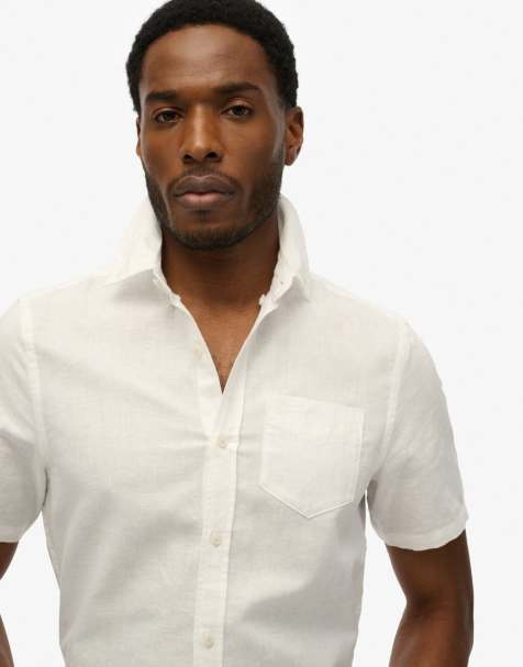 Superdry Cotton linen short sleeve shirt in optic - view 1