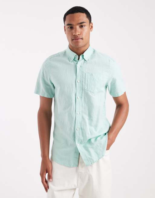 Superdry Cotton linen short sleeve shirt in sea foam green