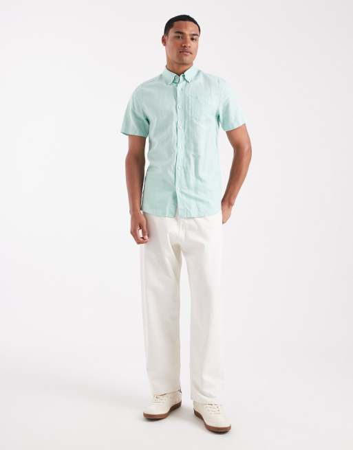 Superdry Cotton linen short sleeve shirt in sea foam green, 2 of 5