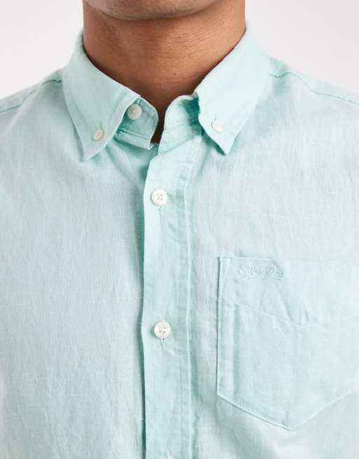 Superdry Cotton linen short sleeve shirt in sea foam green, 3 of 5