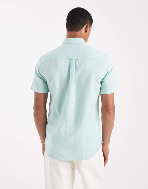 Superdry Cotton linen short sleeve shirt in sea foam green, 5 of 5