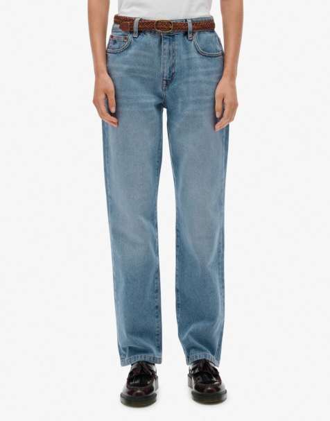 Superdry Cotton mid rise straight jeans in mid blue denim - view 1