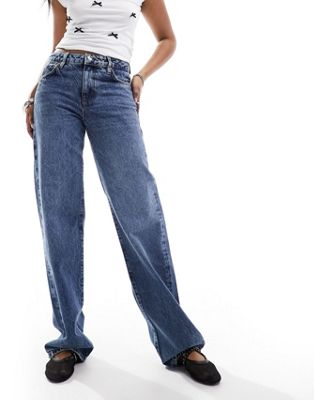 Superdry Cotton mid rise wide leg jeans in fulton vintage blue