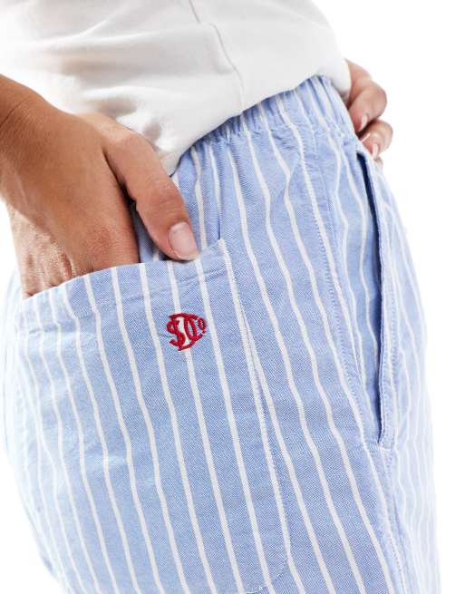 Superdry Cotton stripe elasticated boxer-style shorts in broker blue stripe, 2 of 5