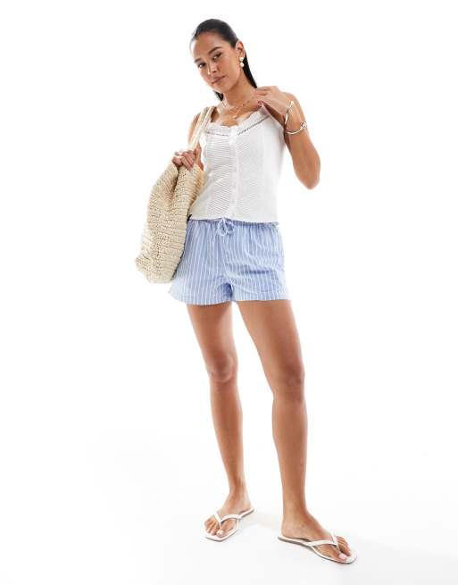 Superdry Cotton stripe elasticated boxer-style shorts in broker blue stripe, 3 of 5