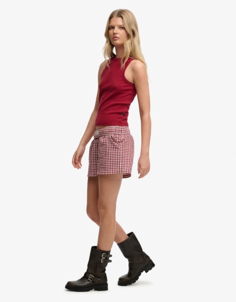 Superdry Cotton stripe elasticated shorts in red gingham