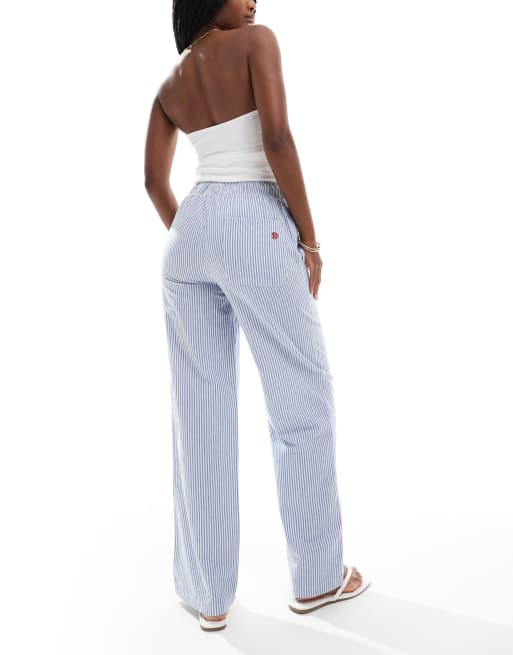 Superdry Cotton stripe elasticated trousers in azure blue stripe oxford, 3 of 5