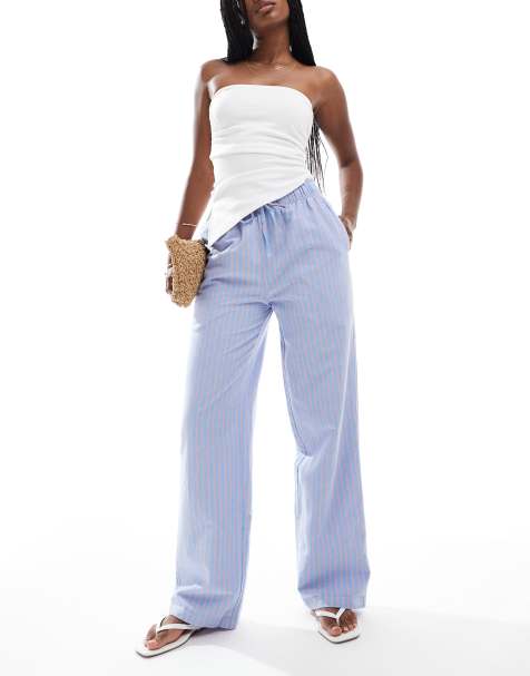 Superdry Cotton stripe elasticated trousers in blue/pink stripe