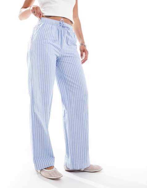 Superdry Cotton stripe elasticated trousers in broker blue stripe