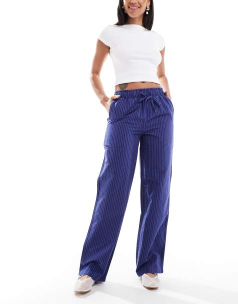 Superdry Cotton stripe elasticated trousers in pimlico navy stripe