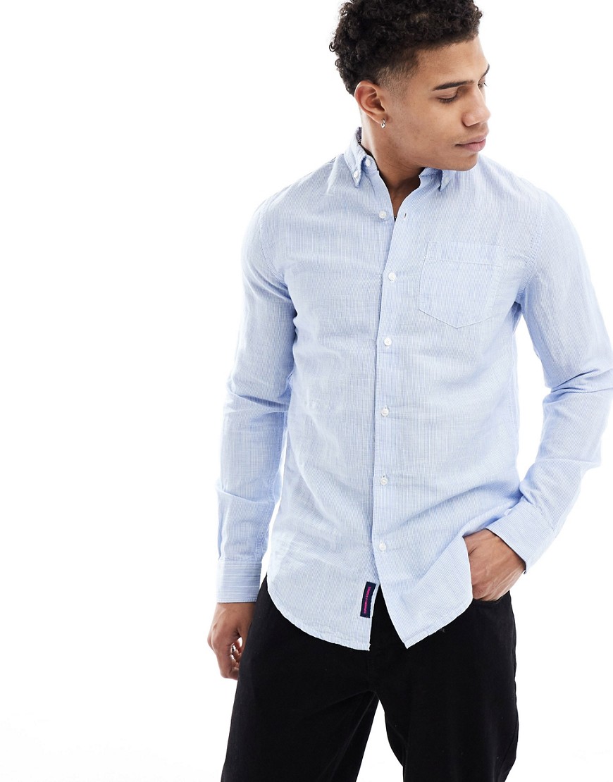 Superdry Cotton studios linen button down shirt in blue bonnet stripe