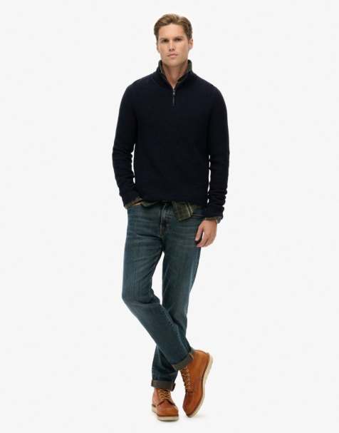 Superdry Cotton texture half-zip jumper in eclipse navy twist