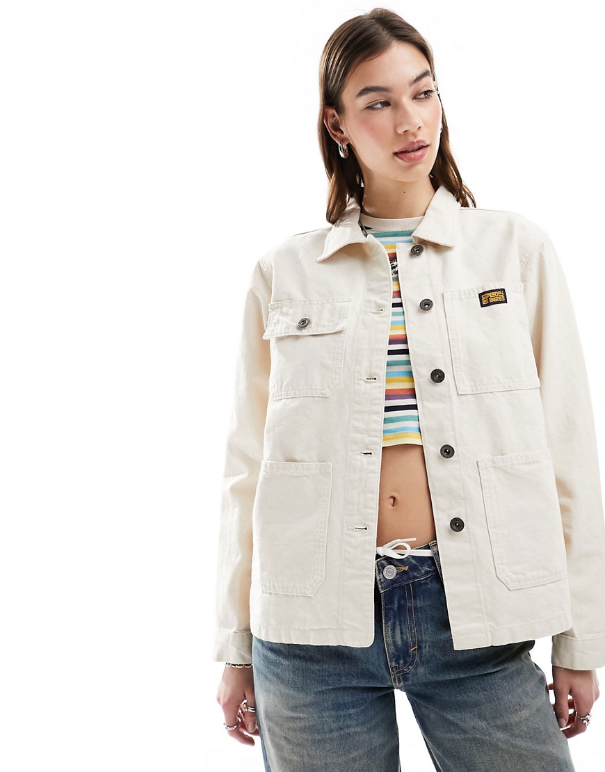 Superdry Cotton vintage chore jacket in oatmeal-White