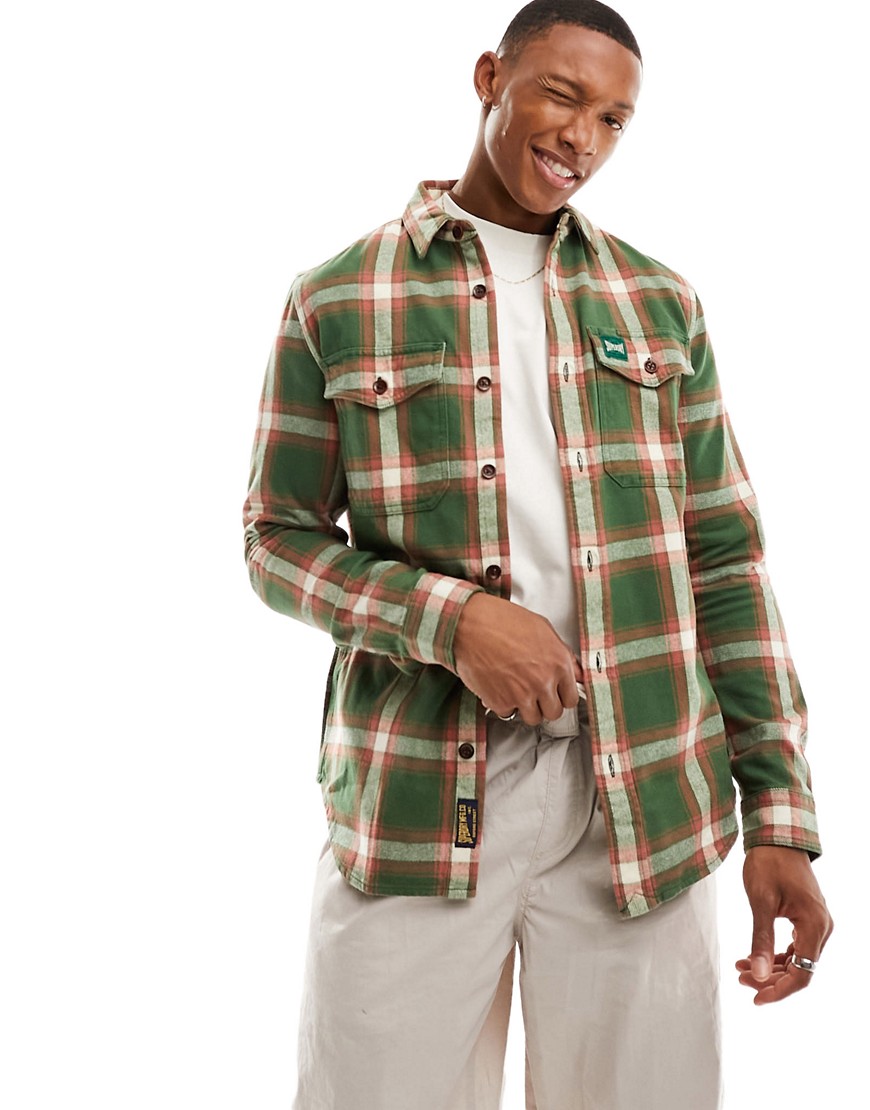 Superdry cotton worker check shirt in Work Check Green