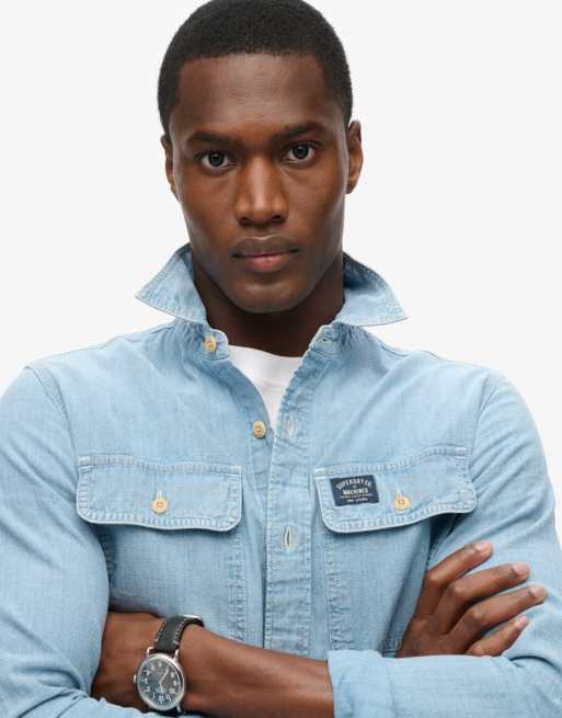 Superdry Cotton workwear long sleeve shirt in light blue, 4 of 5