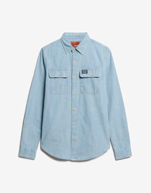Superdry Cotton workwear long sleeve shirt in light blue, 5 of 5