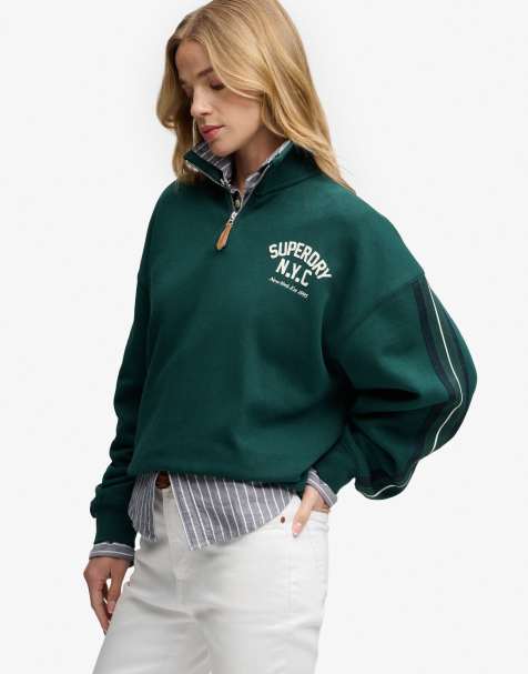 Superdry Country club appliqué half zip in dark pine green - view 1