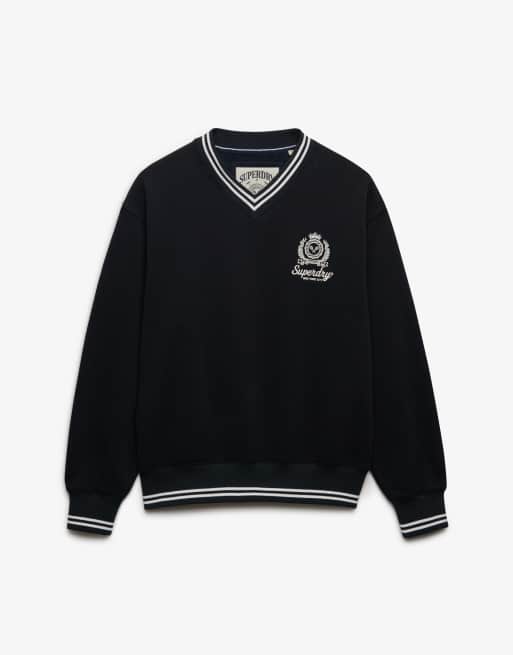 Superdry Country club crest v-neckline sweatshirt in eclipse navy, 5 of 5