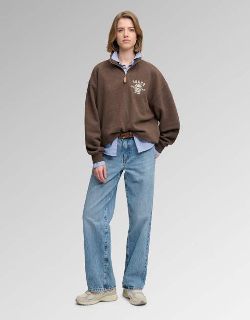 Superdry Country club half zip sweatshirt in dark chocolate brown marl, 4 of 6
