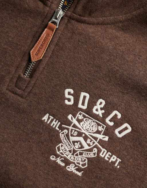 Superdry Country club half zip sweatshirt in dark chocolate brown marl, 5 of 6