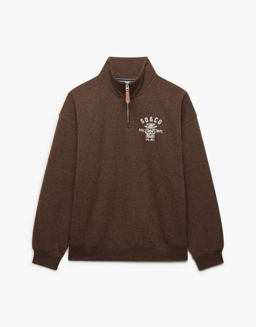 Superdry Country club half zip sweatshirt in dark chocolate brown marl, 6 of 6