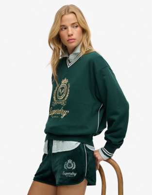 Country Club - Sweat ample à col V - Vert sapin foncé 40