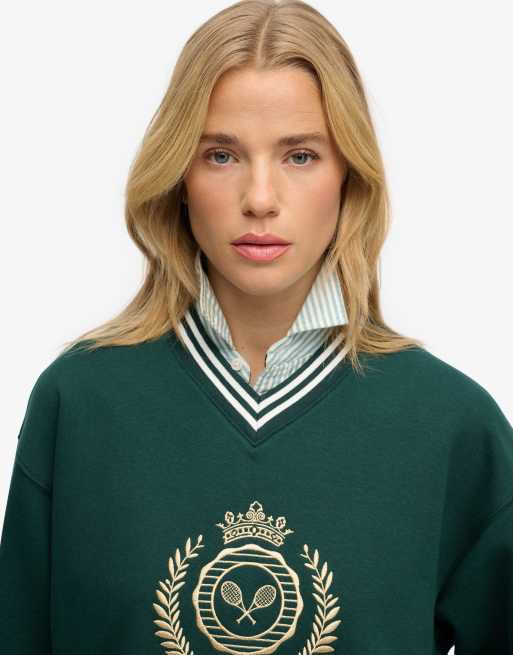 Superdry - Country Club - Sweat ample à col V - Vert sapin foncé, 3 de 4