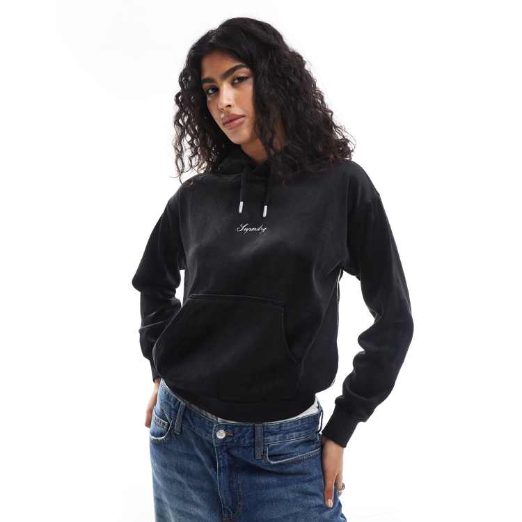 Superdry Country club velour loose hoodie in black ASOS