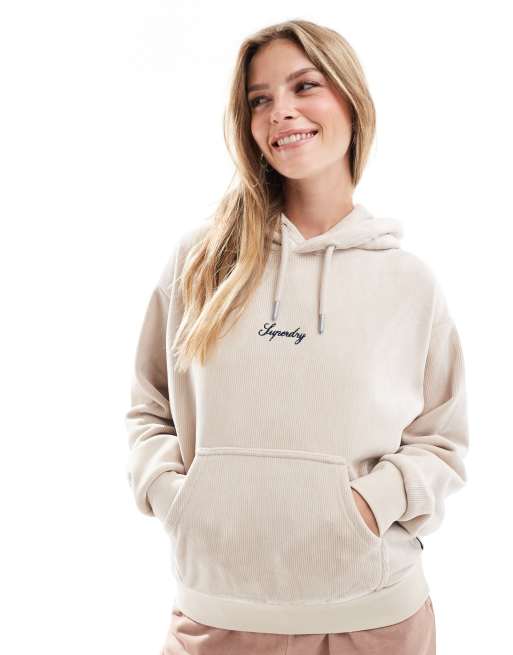 Superdry Country club velour loose hoodie in off grey ASOS