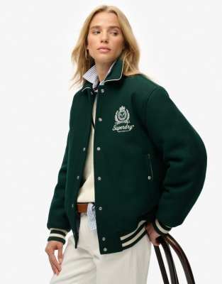 Superdry Country Club Wool Bomber Jacket In Green