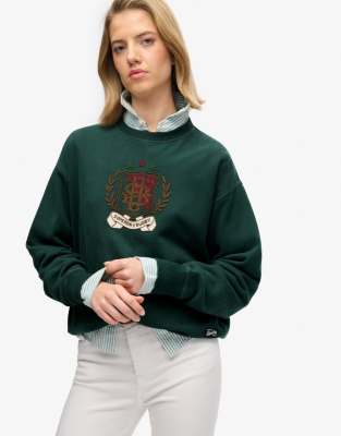 Crest - Locker geschnittenes Sweatshirt in dunklem Piniengrün mit Rundhalsausschnitt Grün 44