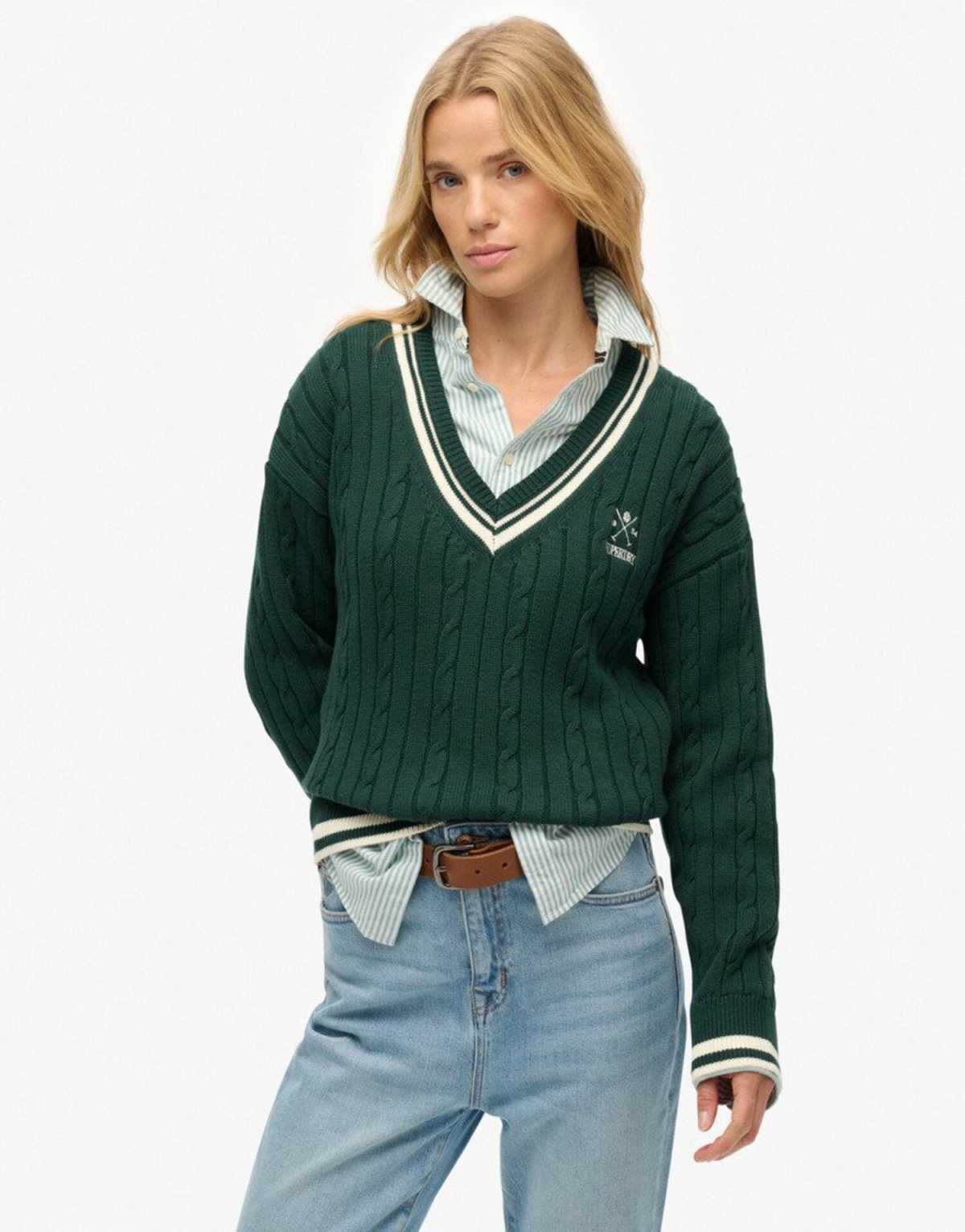 Superdry Cricket club jumper in enamel green