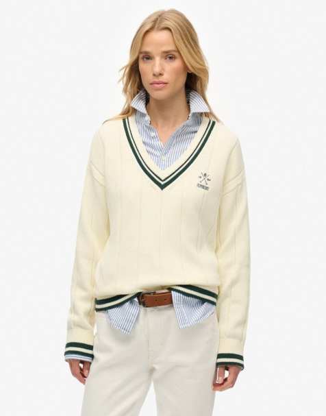 Superdry Cricket club jumper in off white