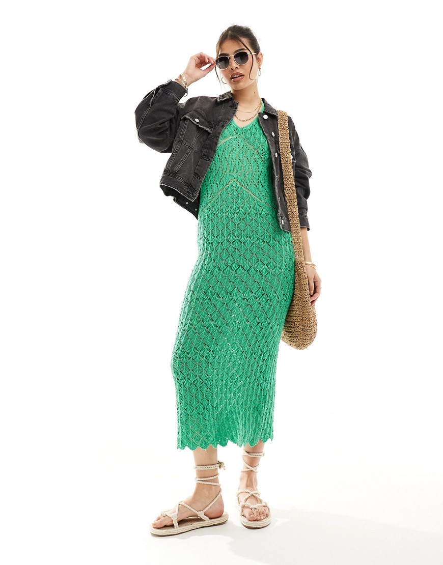 Superdry Crochet halter maxi dress in kelly green